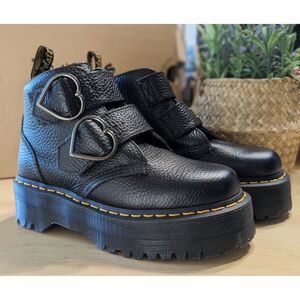 Dr. Martens Devon Heart Black Milled Nappa Leather Platform Boots UK4 W6 NIB